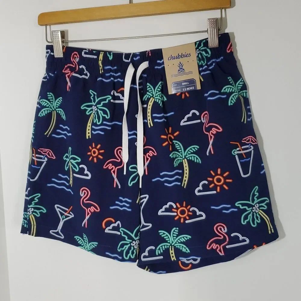 Chubbies The Neon Lights 5.5" Classic Swim Trunks Neon Print S NWT